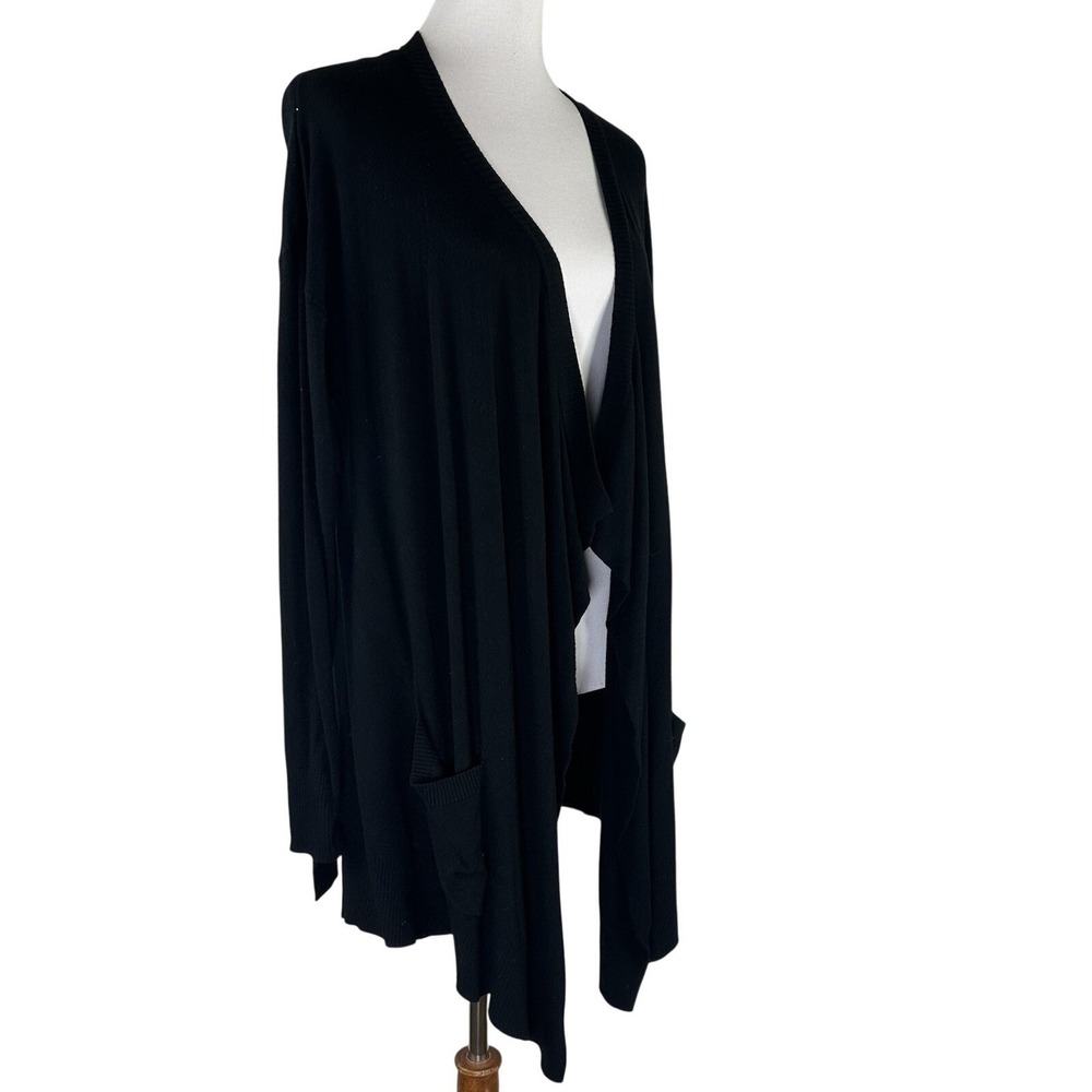 Chico's‎ Long Sleeve Open Front Waterfall Cardigan Sweater Slits Black Women's 2 - Picture 2 of 10